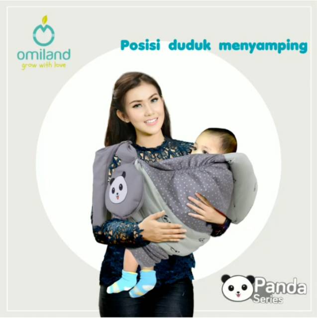 Omiland Gendongan Bayi Samping Topi Print Abu Cocok u/ Newborn Panda Series - OBG 2311