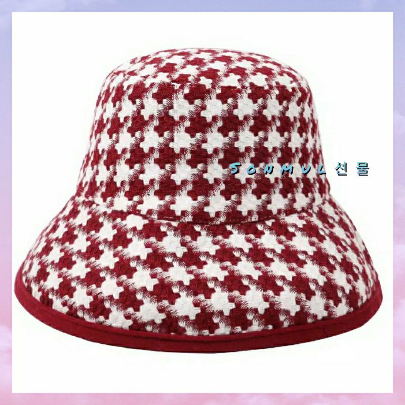 IMPORT WOMAN PLAID BUCKET HAT HOUNDSTOOTH WINTER AUTUMN SUMMER TOPI WANITA MUSIM DINGIN PANAS