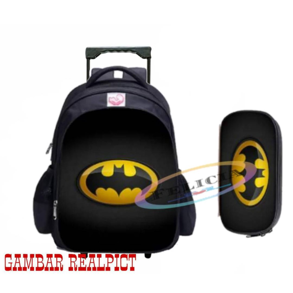 Tas Ransel Anak Troly Fasion Batman Terbaru+Tempat Pensil