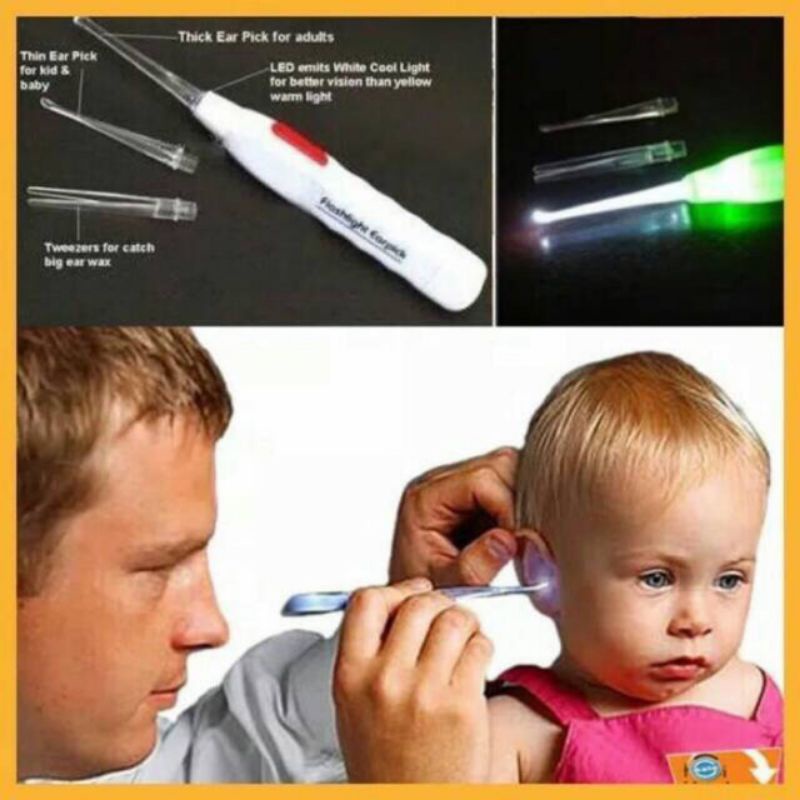 Korek Kuping Senter LED Nyala Earpick Flash Light Lampu Anak Souvenir / Earpick Led