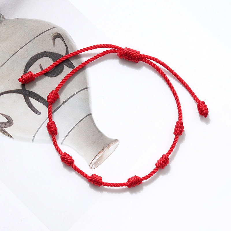 2pcs / Set Gelang Tali Kepang Handmade 7 Simpul Warna Merah Untuk Pria Dan Wanita