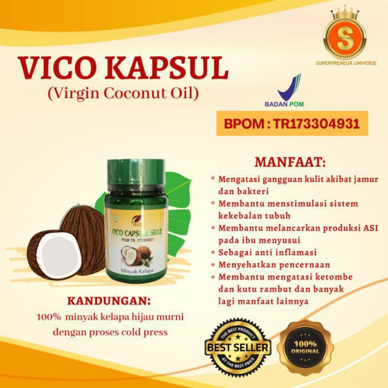 

VCO MINYAK KELAPA MURNI SR12 / VICO VIRGIN COCONUT OIL 60m