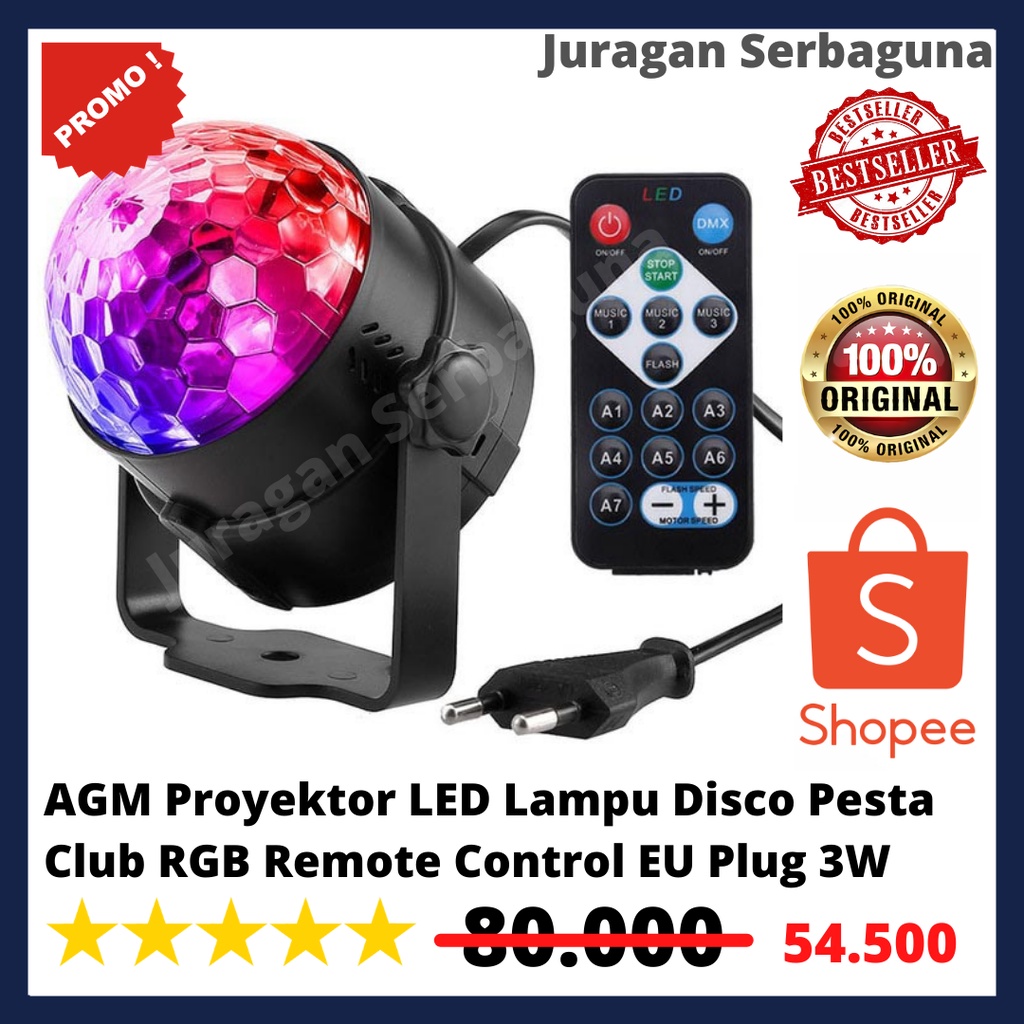 AGM Proyektor LED Lampu Disco Pesta Club RGB Remote Control EU Plug 3W