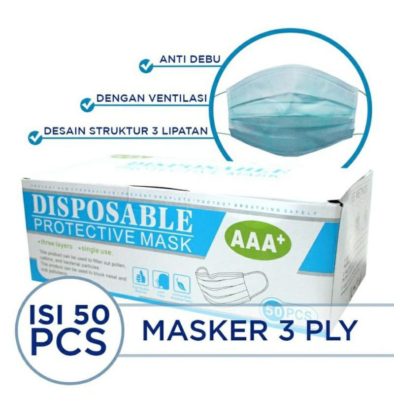 Masker Earloop Import Pakai Dus Cantol 3 Ply Isi 50 Pcs Daily Disposable Face Mask