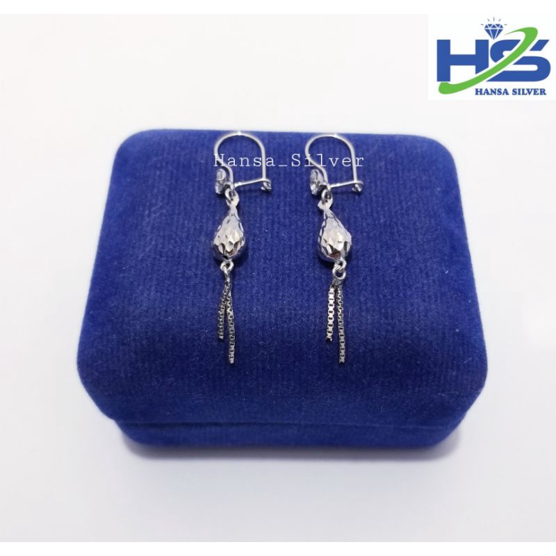 Anting Perak Asli Silver 925 Lapis Emas Putih Model Agogo Lonjong Bola Dan Love Italy - Perhiasan Perak Wanita