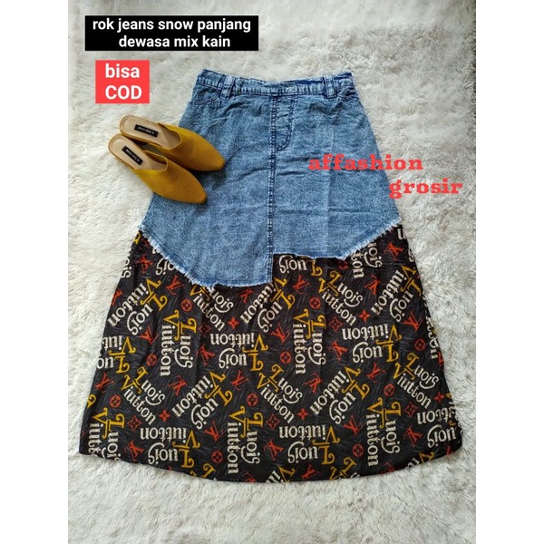 rok jeans import panjang wanita/rok jeans snow/rok jeans Kombi polkadot-SNOW 5