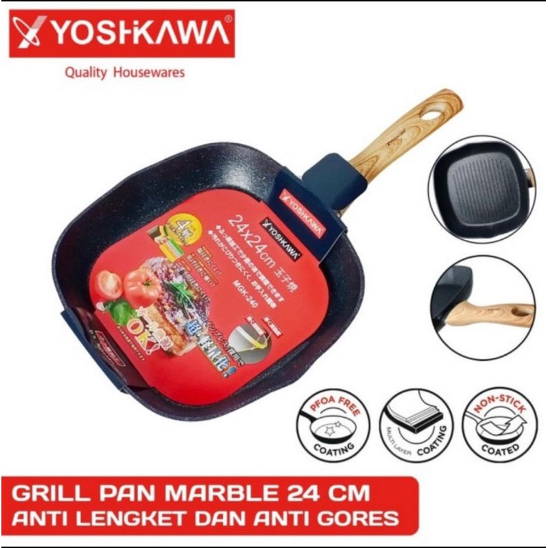 Yoshikawa Grill Pan Marble Induksi Anti Lengket Yoshikawa 24cm