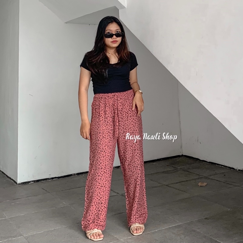 Kulot Motif Bali Rayon Premium-KulotKremi DustyPink