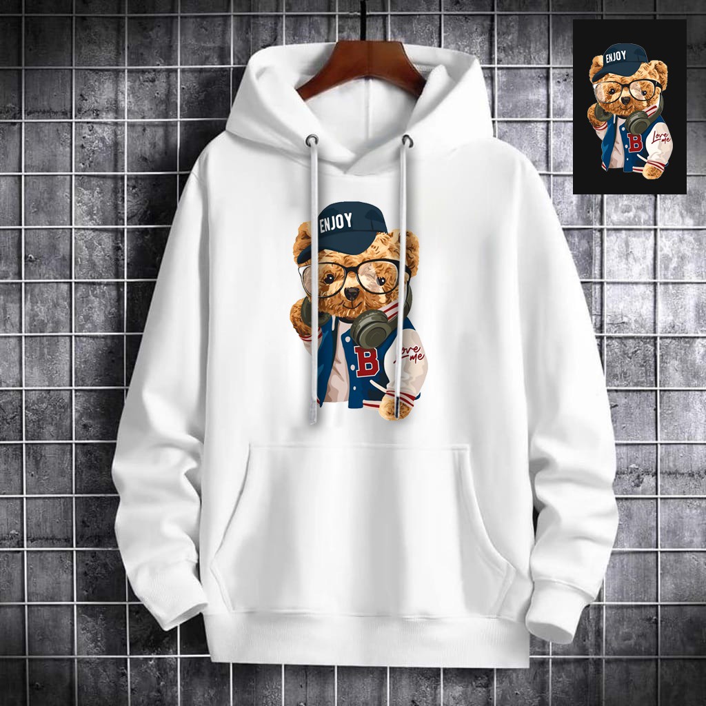 INDOSAN-SWEATER HOODIE BEAR HARDY-HOODIE DISTRO BAHAN FLEECE MOTIF GAMBAR DTF PRINTING KEREN-REAL PICT-BISA COD