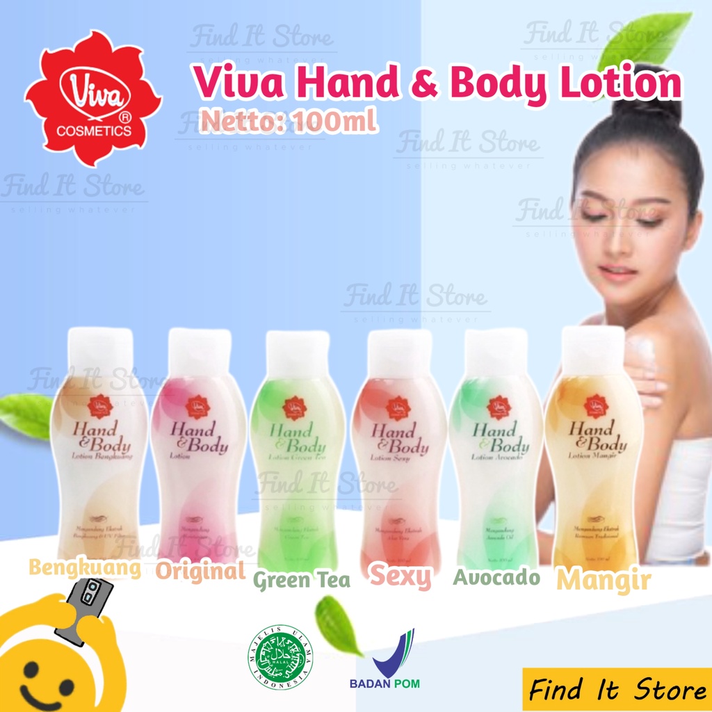 Viva Hand &amp; Body Lotion | Lotion Tubuh Bengkuang Sexy GreenTea Avocado Mangir 100ml 550ml BPOM