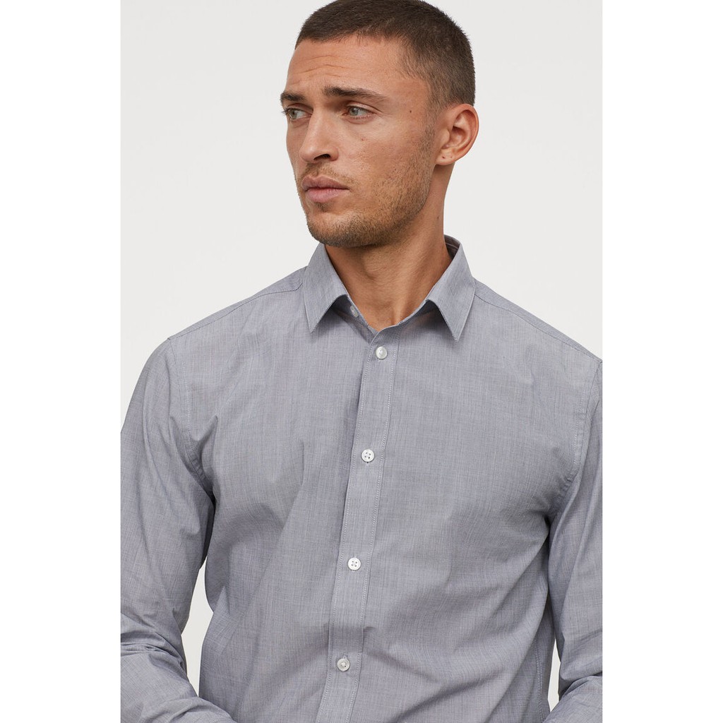 H&amp;M Kemeja Kerja Kantor Easy Iron Slim Fit Shirt Abu Original