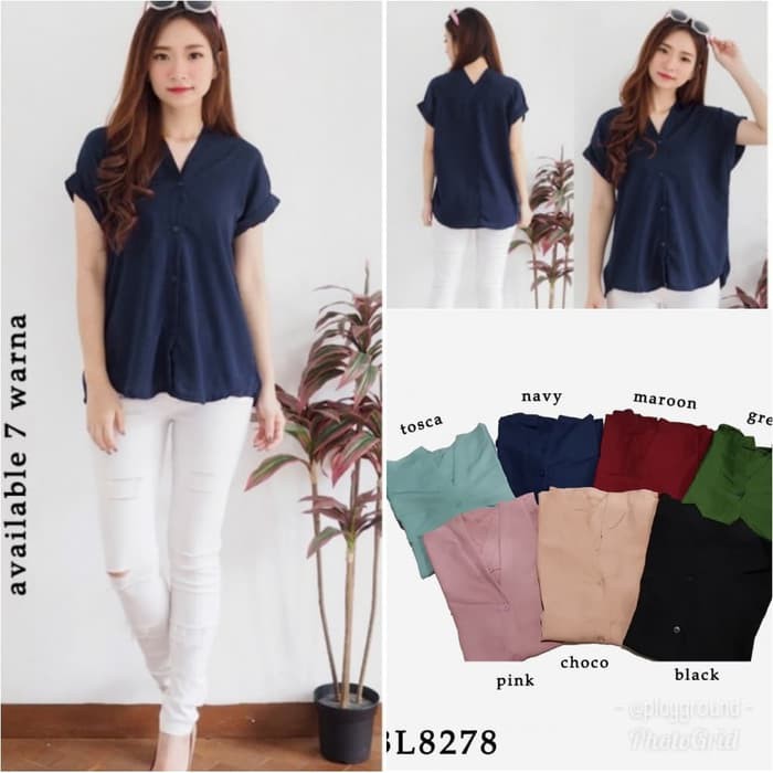  baju  atasan  kemeja lengan  pendek v neck top baju  kerja 