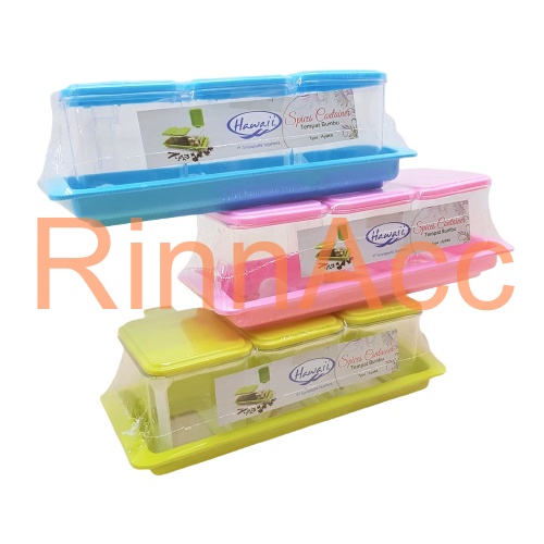 Tempat Bumbu Set Isi 3 Pcs Ayaka Hawaii / Toples Kotak Bumbu Dapur / Rak / Kitchen Set