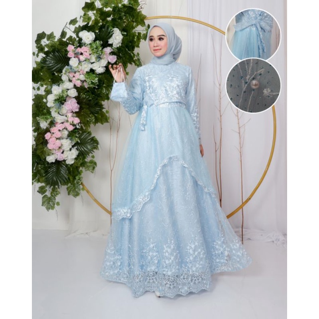 Realpict Gamis Humaira bahan Tulle bordir premium furing Velvet roberto