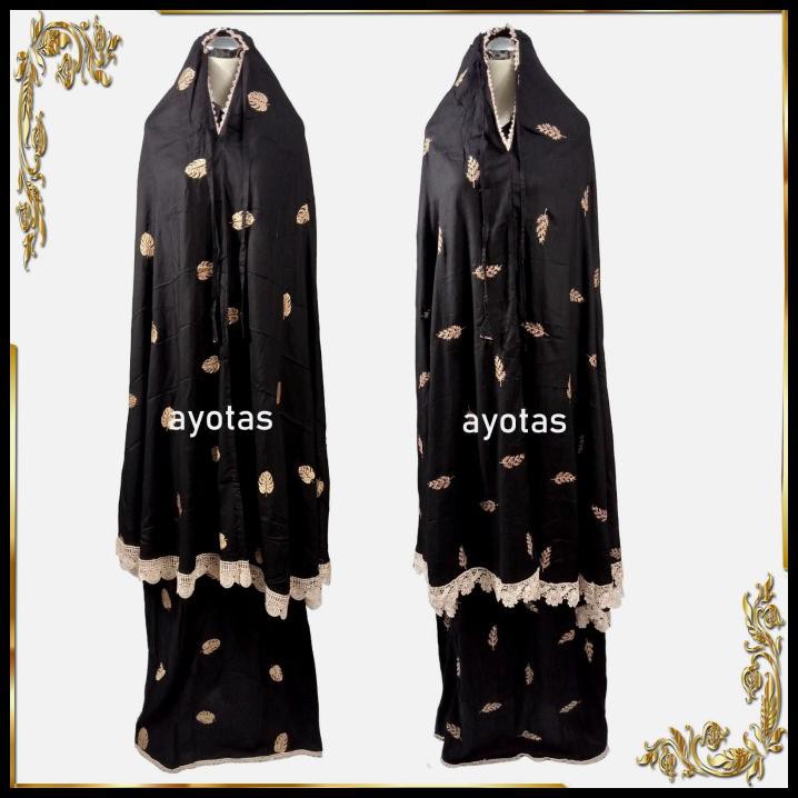 Mukena Dewasa Bordir Katun Rayon Premium Jumbo Hitam Mukena Travelling - Motif A