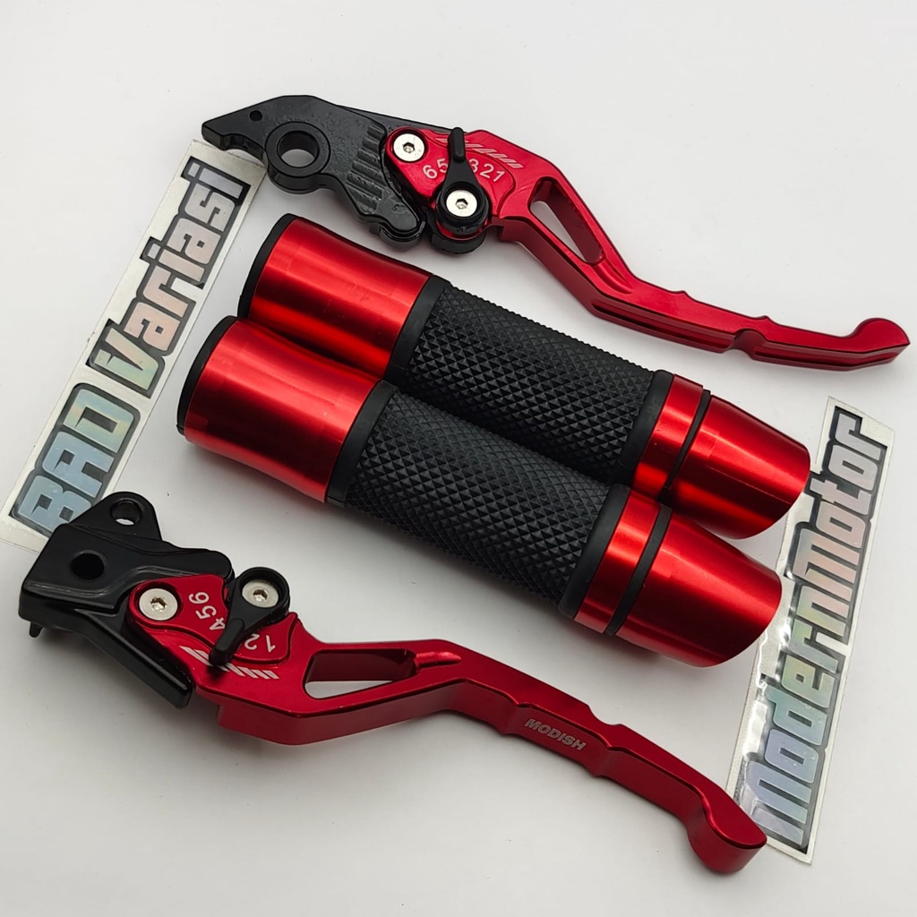 (paket 2in1) Handgrip Jalu miring cnc + handle rem stelan cnc D-Tracker KLX CRF 150 Ninja 250 Ninja R Ninja RR  DTracker CBR 150 Mx-king Vario 160