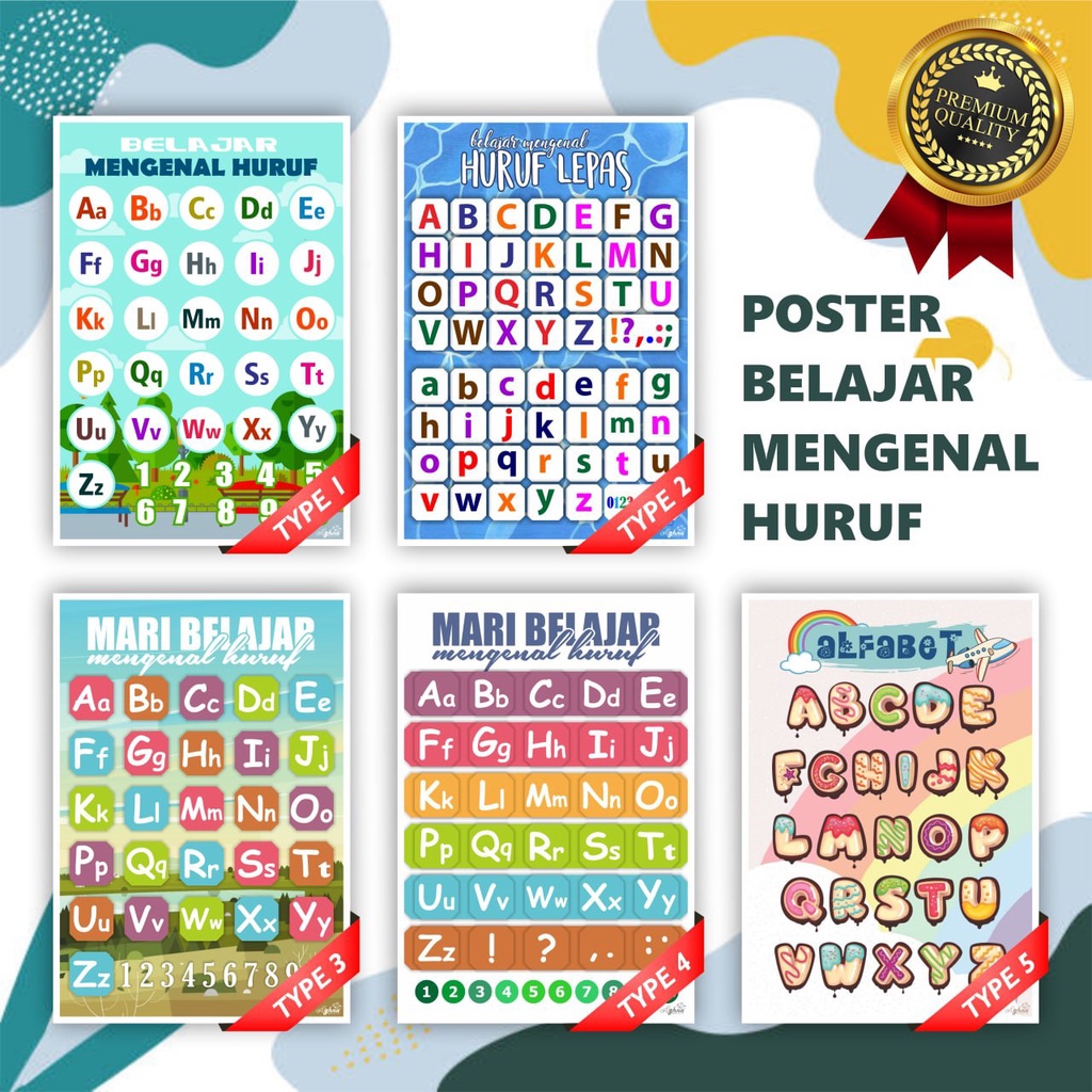 POSTER BELAJAR  MEMBACA HURUF LATIN ABJAD A B C D E  MAINAN EDUKASI ANAK PAUD TK SD DESAIN BAGUS KUA