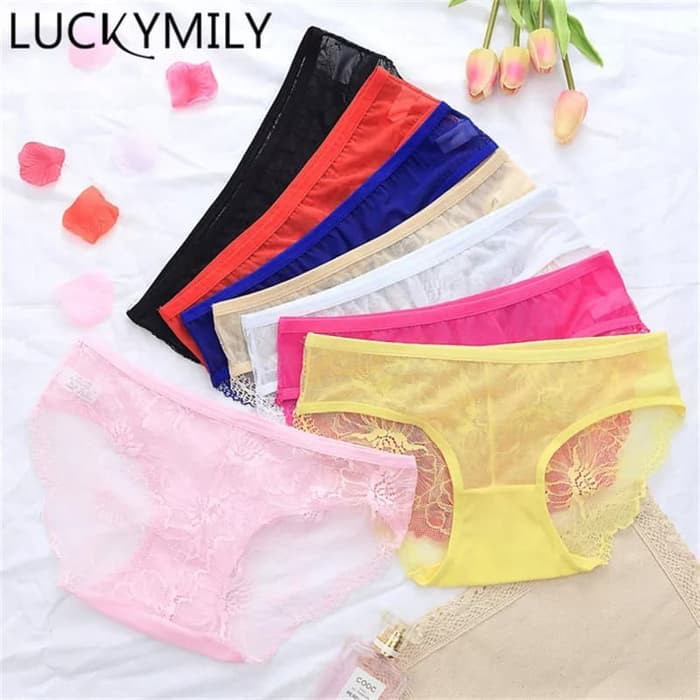 Celana dalam transparan cd brief lace renda brokat bunga wanita C1536