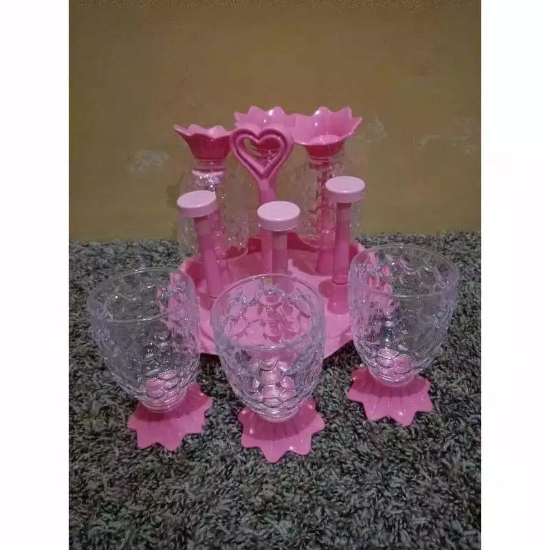 Stand Gelas set kristal pink