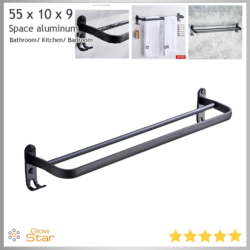 Rak Gantungan Single Layer Handuk Kamar Mandi Bathroom Towel Holder Hook Mur Hitam