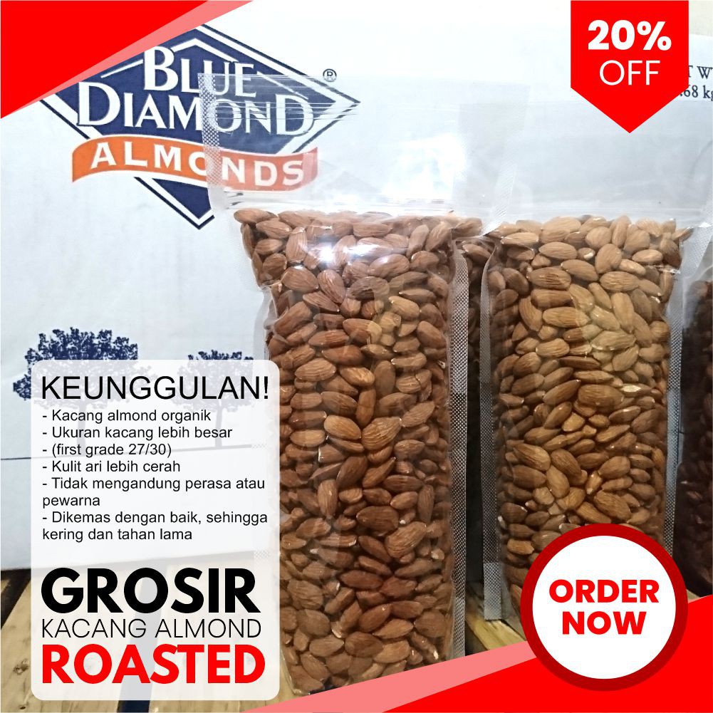 

GROSIR KACANG ALMOND KUPAS PANGGANG MATANG ROASTED WHOLE 1 KG HARGA TERMURAH