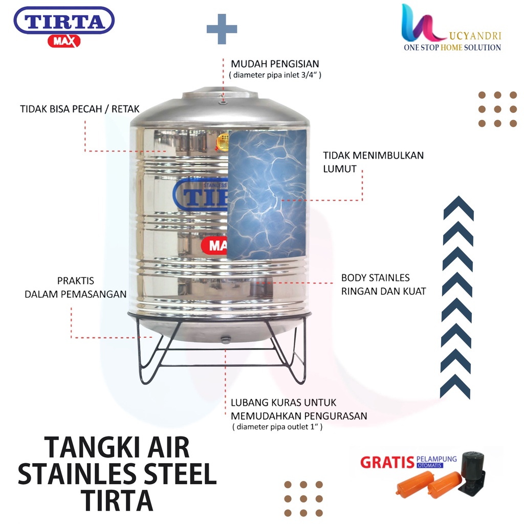 Tangki Air Stainless Steel Tirta T 1000 Water Tank / Toren Air / Tandon Air