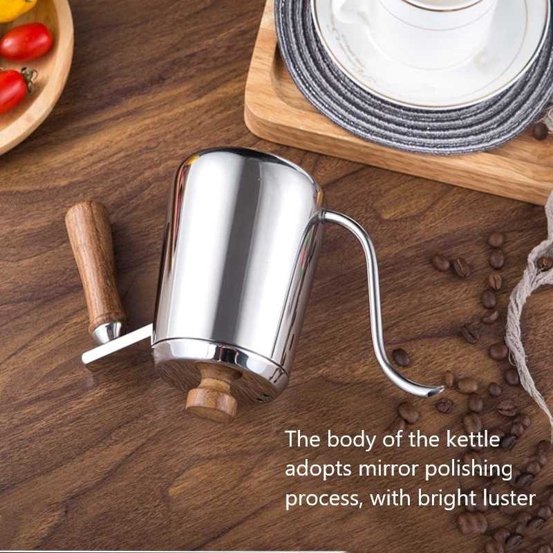 Teko Pitcher Kopi Teh Minuman Model Leher Angsa Gagang Kayu Stainless