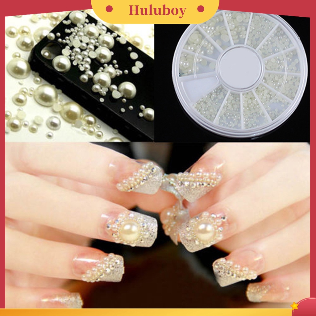 Huluboy Huluboy♡ Tempat Penyimpanan Bentuk Roda Isi Mutiara Imitasi 3 Ukuran Untuk Dekorasi Nail Art