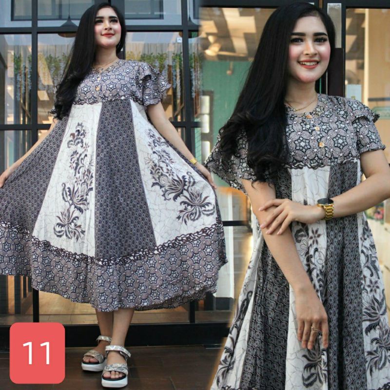 Daster Payung Klok Jumbo terlaris Monochrome Sogan Batik Kencana yukensi