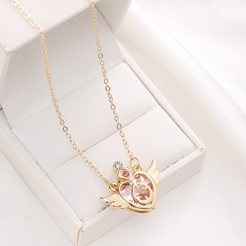 Kalung Gadis Sederhana Rantai Pantai Jantung Liontin Aksesoris Wanita Fashion Kreatif Kristal Pacar Hadiah Perhiasan Sailor Moon