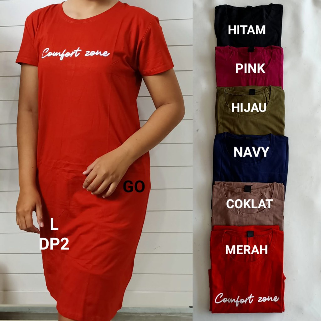 gof DP LMN DRESS/DASTER Wanita Casual Motif Polos Pakaian Perempuan Lengan Pendek