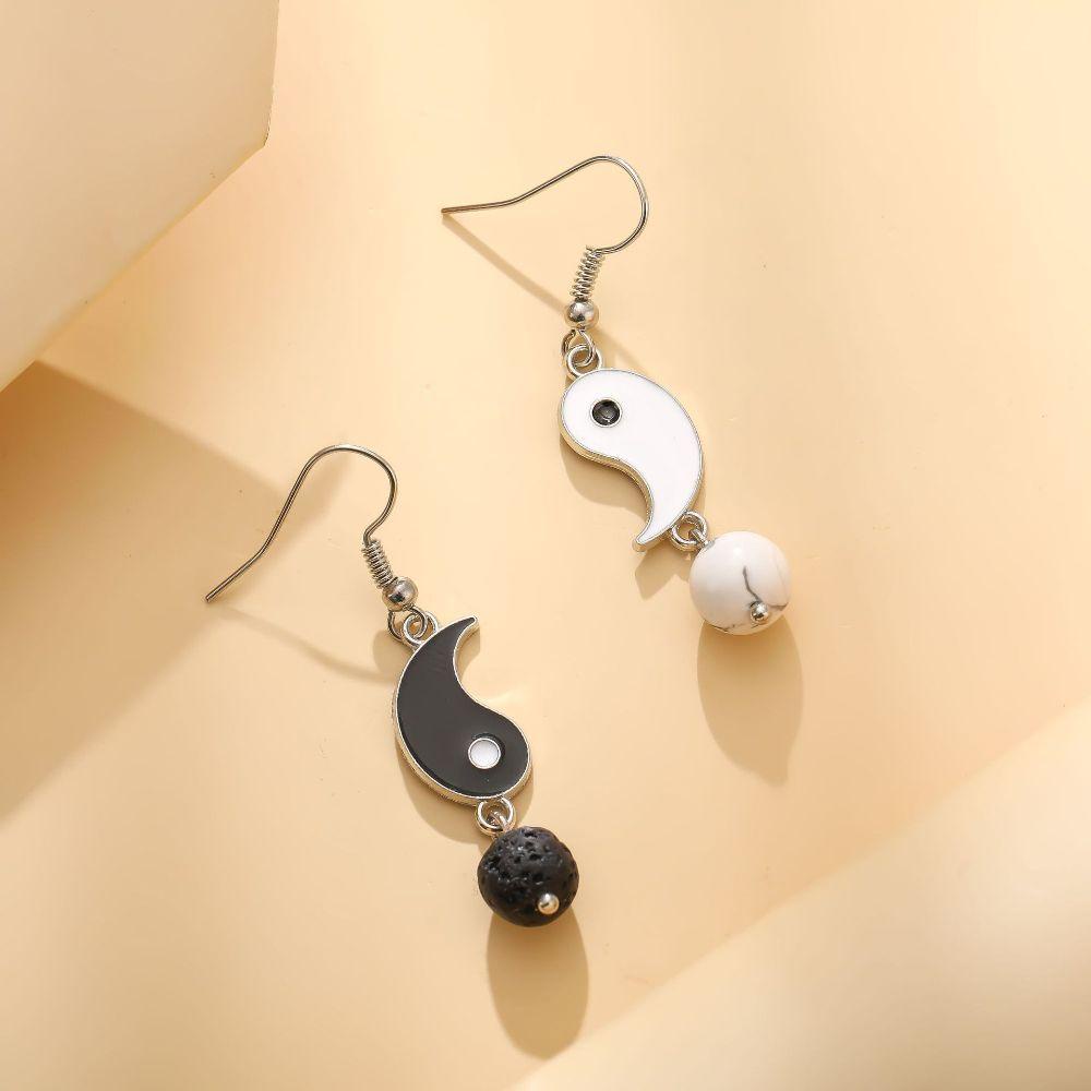 Mxbeauty Delapan Diagram Drop Earrings Fashion Drip Minyak Tai Chi Hitam Putih Simetris Wanita Perhiasan