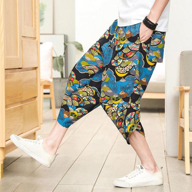  Celana  Pendek  Harem Longgar Pinggang  Karet  Motif Print 