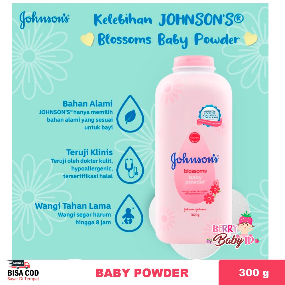 Johnson's Baby Powder Blossoms Bedak Tabur Bayi Floral 300 gr Johnsons Berry Mart
