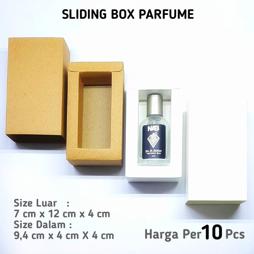 

10 PCS - BOX PARFUM SLIDING ELLABO 30ML, CLOUE 30ML / SLIDING BOX PUTIH 12X4X4 / BOX PARFUM 30ML