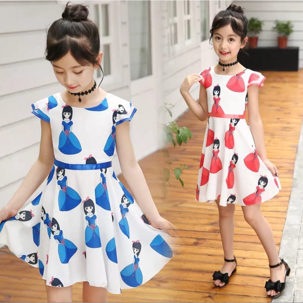 QFS - DRESS KIDS LITTLE GIRL / MERAH / BIRU / MOTIF ANAK / TERBARU / TERPOPULER / BEST