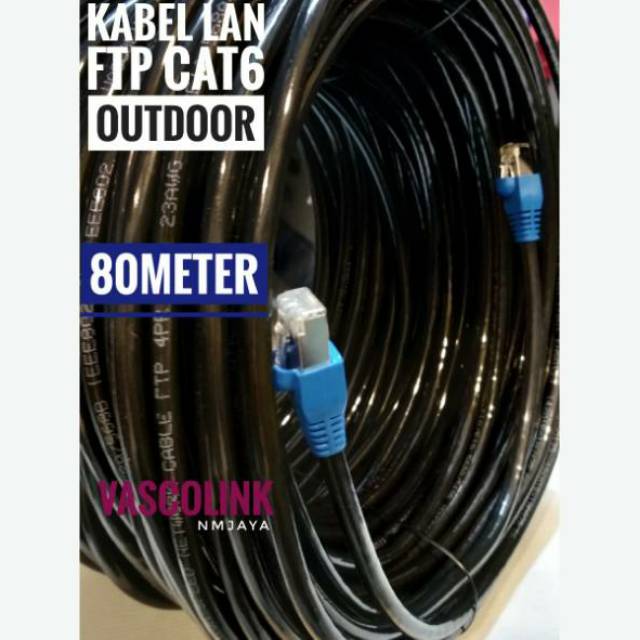 Kabel Lan Outdoor 80 Meter FTP CAT6 Siap Pakai sudah dicrimping rj45 besi dan plugbooth Vascolink Warna Hitam