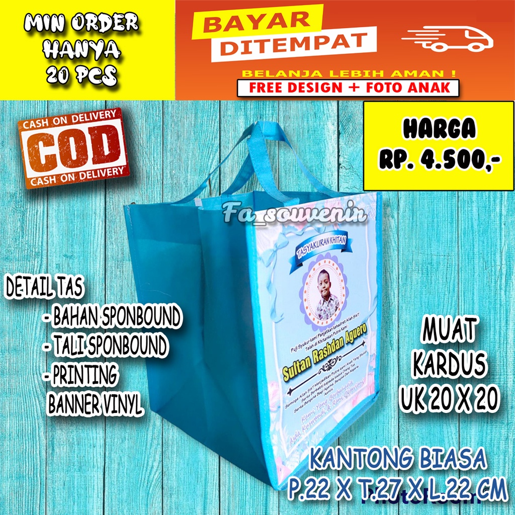 

Tas custom nama Goodie Bag Nasi Kotak 20x20 | Goodie Bag untuk Nasi Box 20x20 | Tas Spunbond / tas hajatan / tas pernikahan / tas khitanan / tasyakuran Godiebag ulang tahun murah souvenir ulang tahun anak