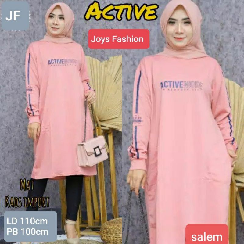 JF Tunik Kaos Wanita Lengan Panjang Jumbo Dewasa Terbaru Babyterry Wanita Muslimah Terbaru ACTIVE MODE