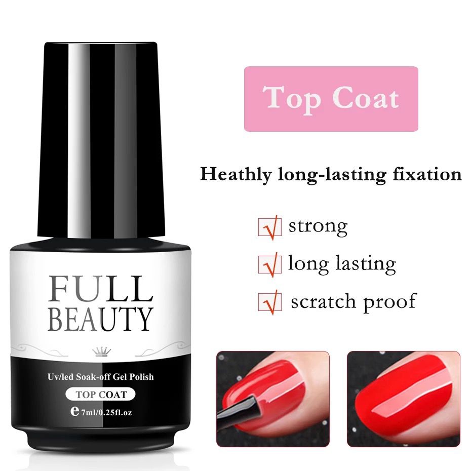 FULL BEAUTY TOP COAT BASE COAT 7ML UV LED SOAK  OF GELL POLISH KUTEK GEL