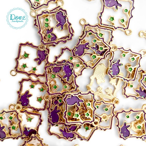 Enamel charm galaxy bunny square pernak pernik easter dekorasi paskah