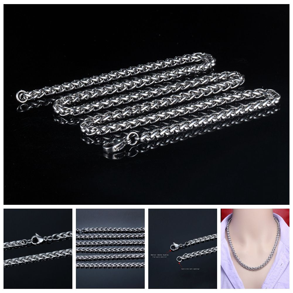 ROW 3/4/5/6MM Braided Wheat Chain Women Men Heavy Link Stainless Steel Necklace Fashion Silver Color Cool Punk Gothic Choker Metal Collar