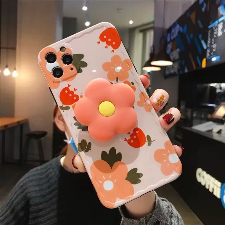 Soft Case Motif Bunga Dengan Stand Untuk Iphone 11 7 8 Xsmax 11promax X Xr 7plus