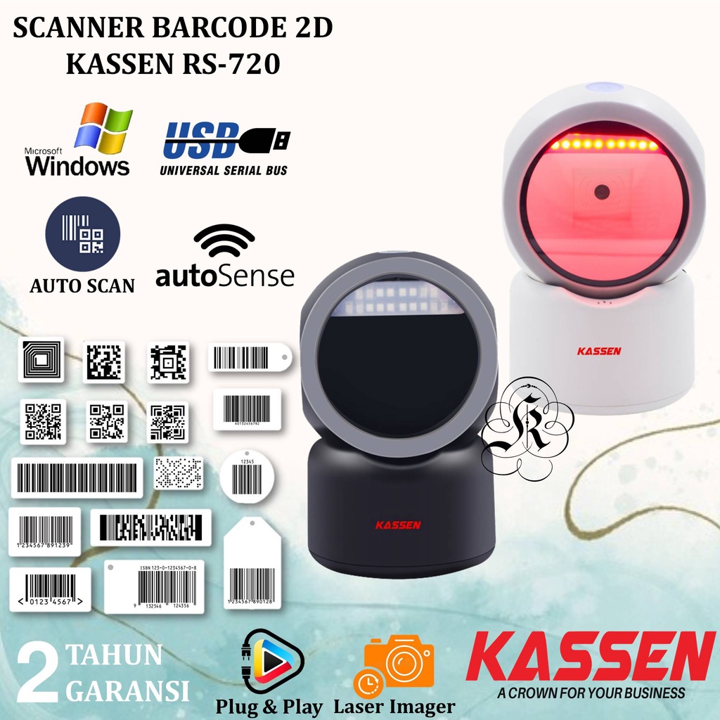 KASSEN RS-720 SCANNER BARCODE DESKTOP QR 1D 2D KASSEN RS720 OMNI KO720 / KO-720 SCAN RESI JNE/JNT/SHOPEE/ALFAMART/RS/APOTEK