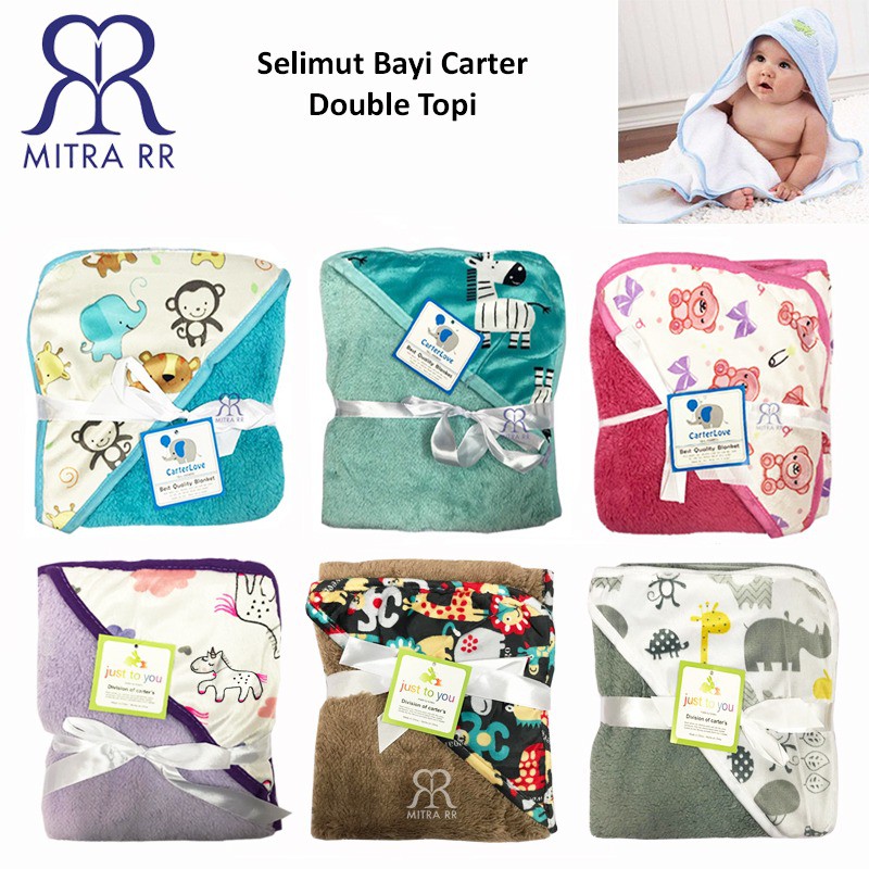 Selimut Bayi Topi Carter Motif Karater Selimut Double Fleece Bulu Lembut Double Topi