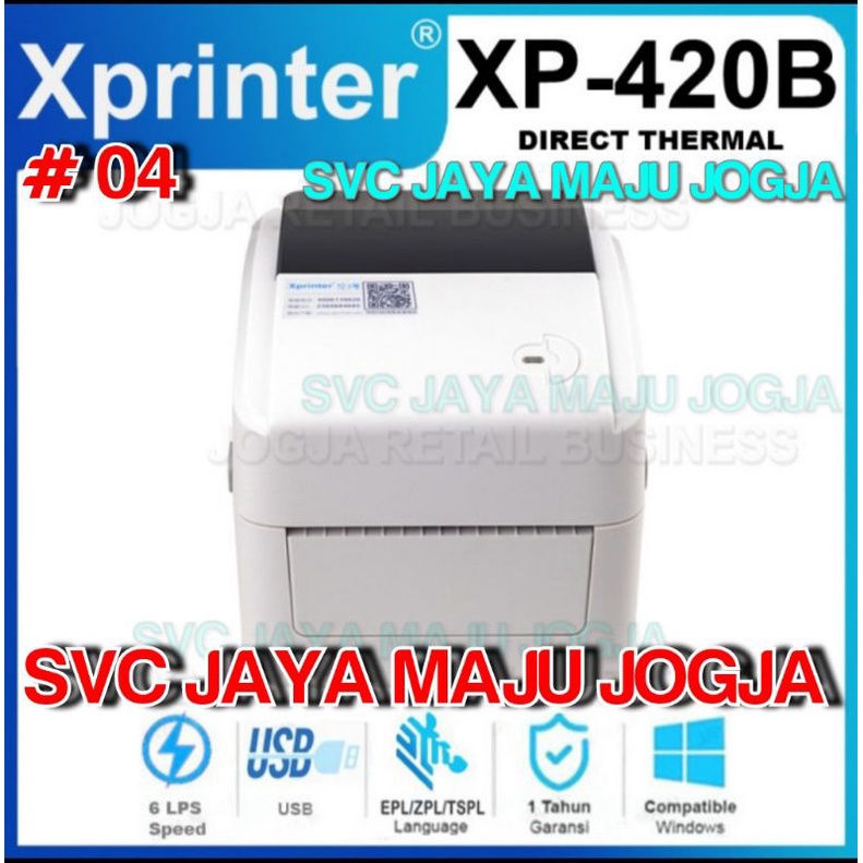 XPRINTER  XP 420 B  +  HOLDER LABEL  -  PUTIH // HITAM  -  USB  -  203 DPI  -  SPEED  152 MM/S  ||  