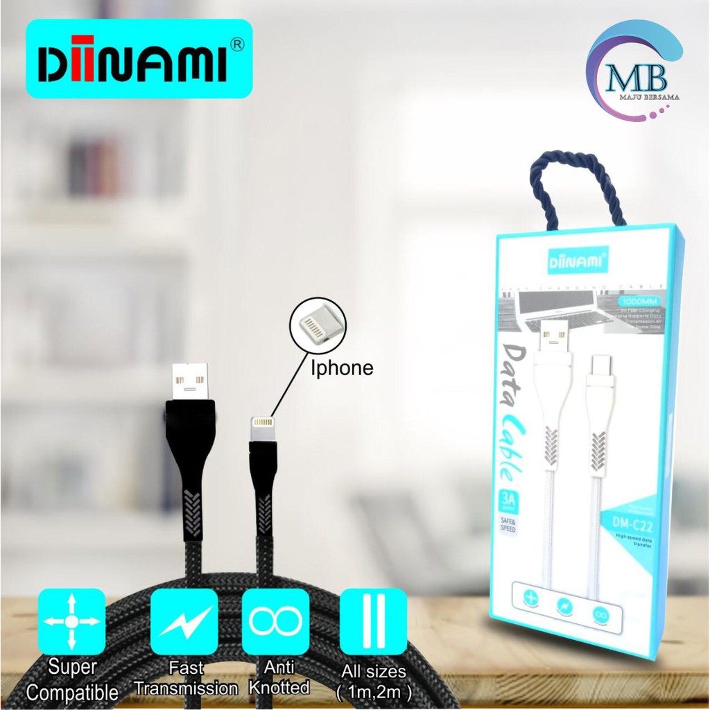 BM081 C22 DIINAMI Kabel data cable charger original ready Micro i Ph0ne tipe c 1 2 3 meter 3Amper MB686