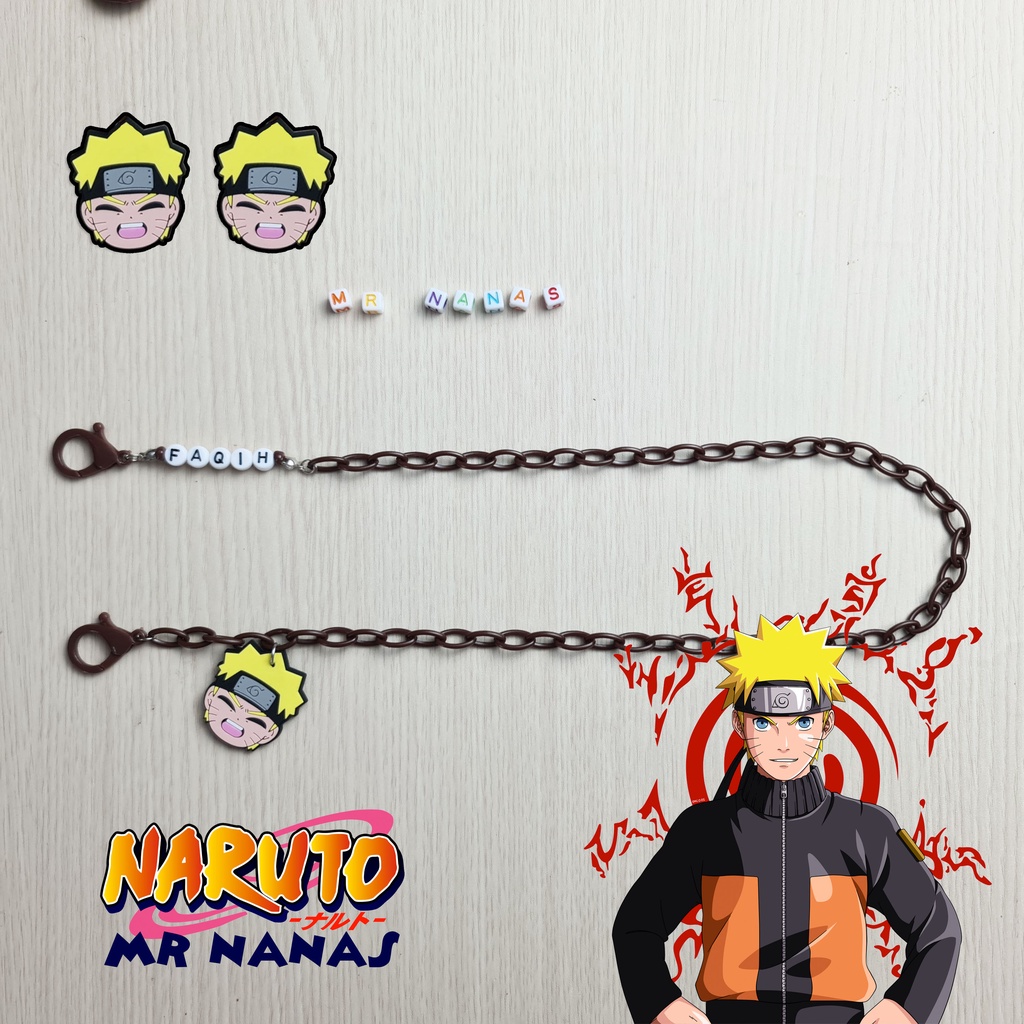 Tali Masker FREE BONEKA dan NAMA Cartoon Naruto Mickey Mouse Strap Masker Anak Perempuan Laki-laki / Anak Cowo Cewe Mr Nanas