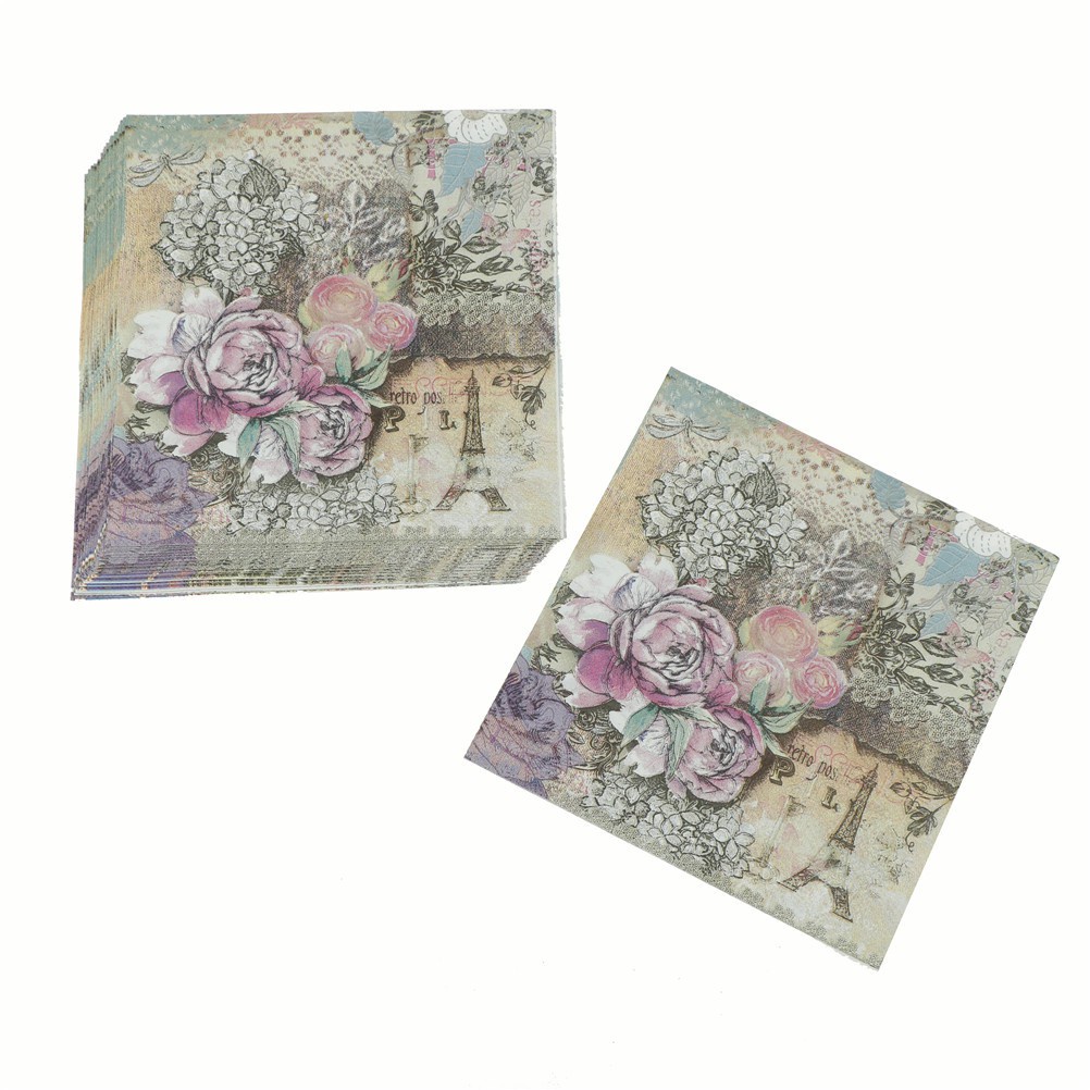 10pcs Printed Feature Rose Paper Napkins For Event &amp; Party Decoration Tissue