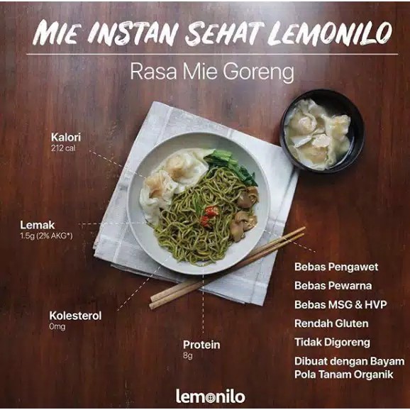 Lemonilo Mi Instan Sehat Mie Instant Kuah Goreng Konjaqu Konjak Rendang Kari Ayam Bawang Pedas Korea Soto Koya 70gr 77gr dus kardus